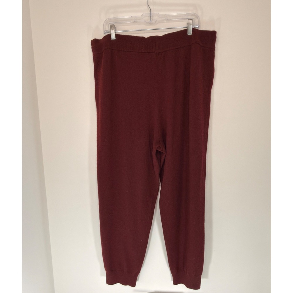 Quince Mongolian Cashmere Sweatpants Burgundy Pull On Stretch Knit Cozy Basic XL - Picture 9 of 12
